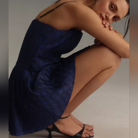 Hutch Anthropologie Sleeveless Drop Waist Square Neck Romper in Blue Motif NWT - Picture 6 of 16